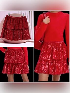 Sparkling Red Sequins Mini Skirt Girls L (10/12) Fits Small women, too- Cat&Jack